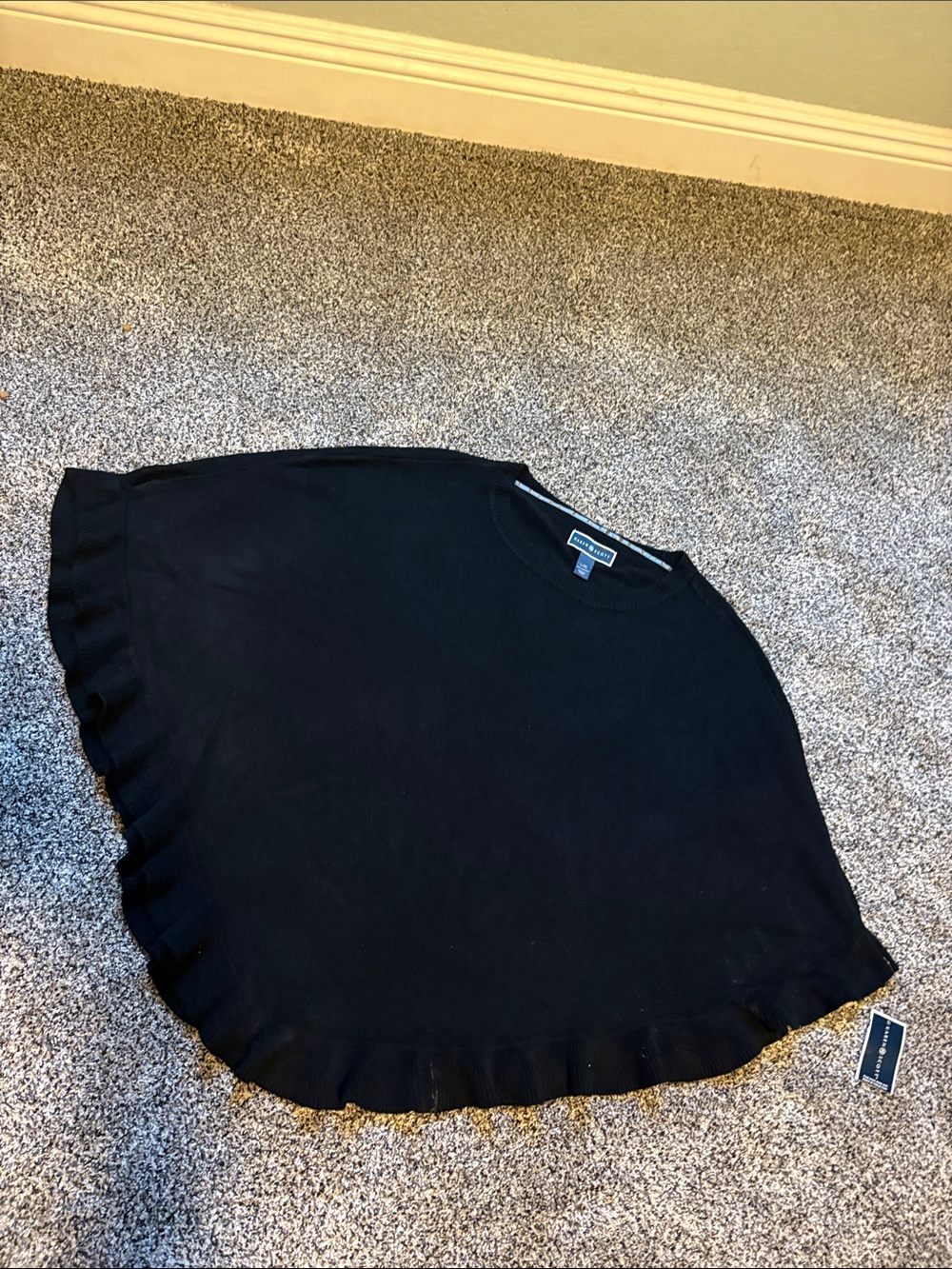 Karen Scott Ruffled Hem Poncho Black NEW size L/XL